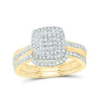 14kt Yellow Gold 3/8 Cttw Natural Diamond Fashion Cushion Wedding Engagement Anniversary Bridal Set, Women Size: 5-9