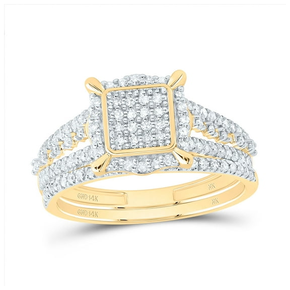 14kt Yellow Gold 3/8 Cttw Natural Diamond Fashion Square Wedding Engagement Anniversary Bridal Set, Women Size: 5-9