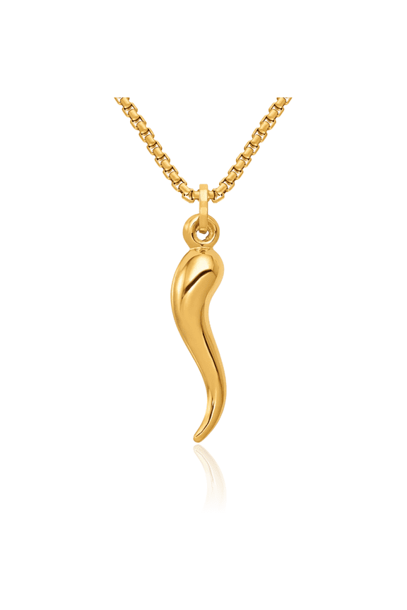 14K Solid Yellow Gold Cornicello Italian Horn Necklace Lucky Protection Amulet Pendant Chilli Pepper Charm
