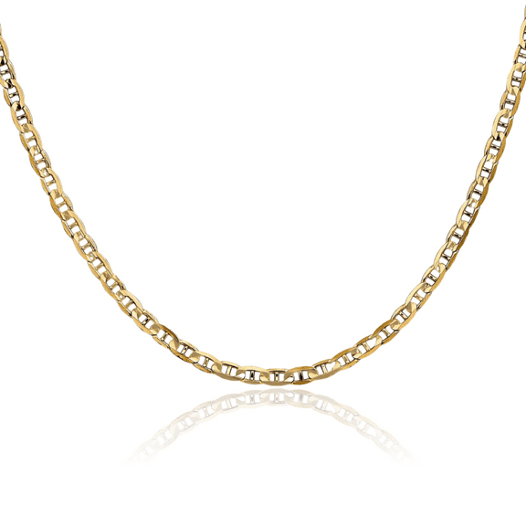 14K Solid Yellow Gold 3mm Concave Anchor Mariner Link Chain Necklace 18 inch