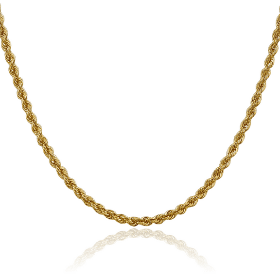 14K Solid Yellow Gold 3mm Rope Chain Twisted Link Necklace