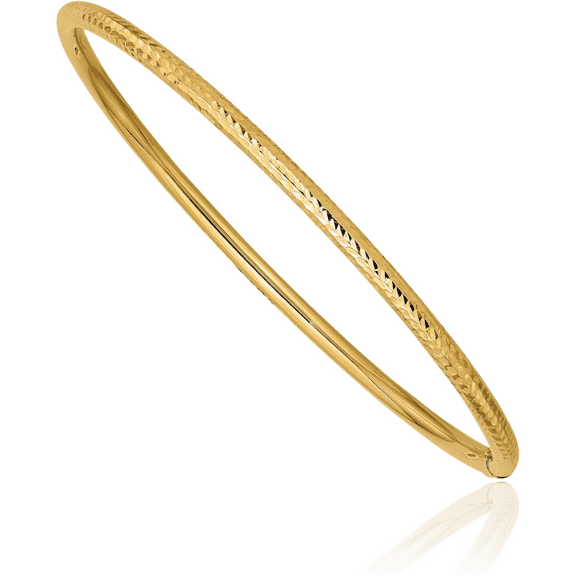 14K Solid Yellow Gold 3mm Tube Slip On Bangle Bracelet