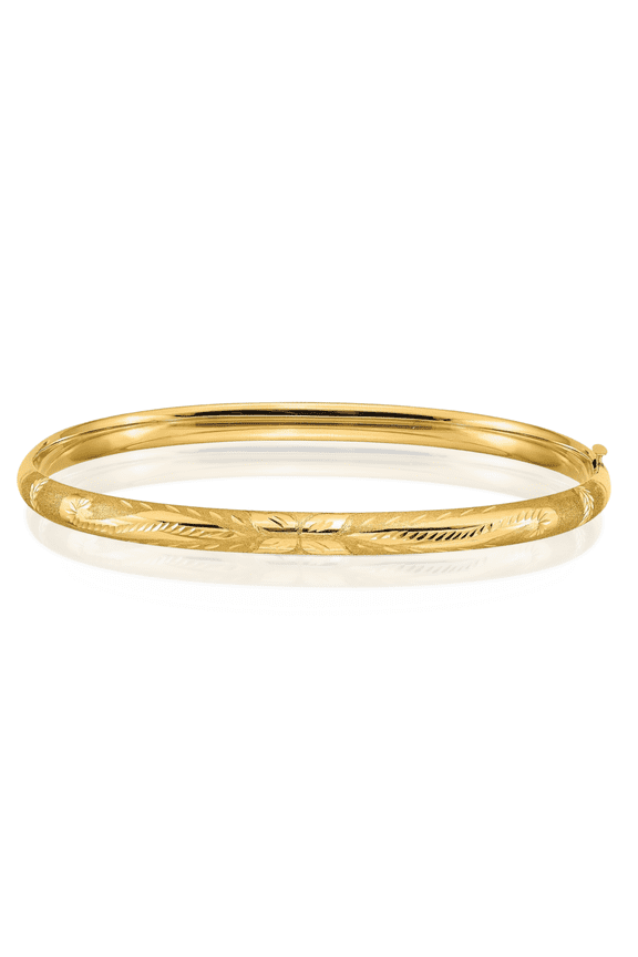 14K Solid Yellow Gold 4.75mm Oversize Florentine Hinged Bangle Bracelet