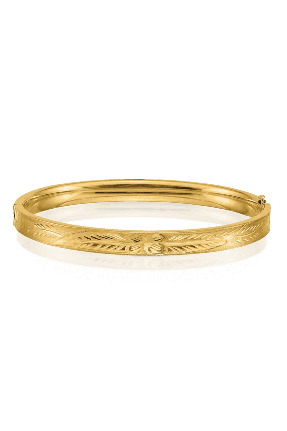 14K Solid Yellow Gold 6.35mm Oversize Concave Hinged Bangle Bracelet