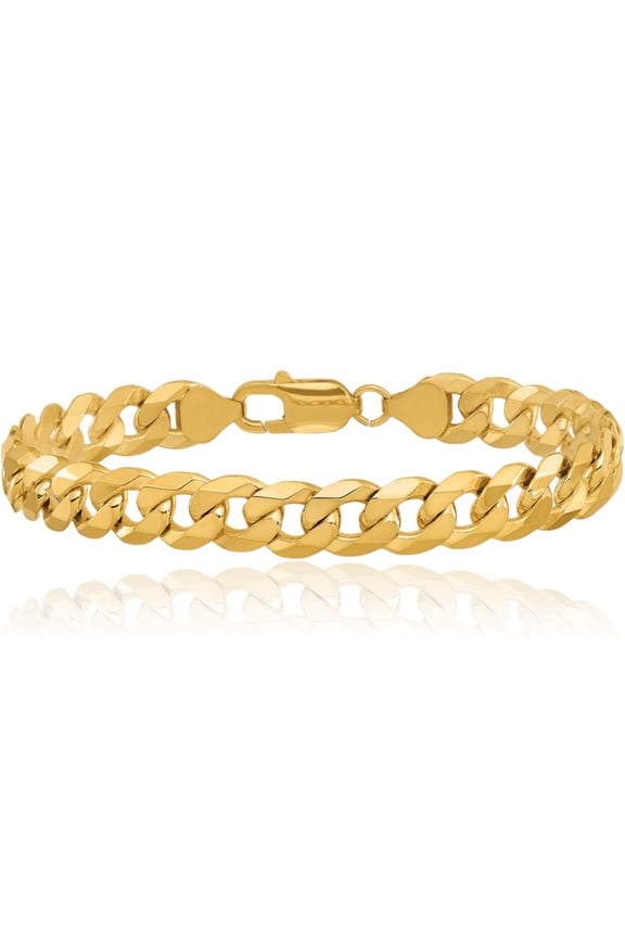 14K Solid Yellow Gold 8mm Curb Link Chain Bracelet