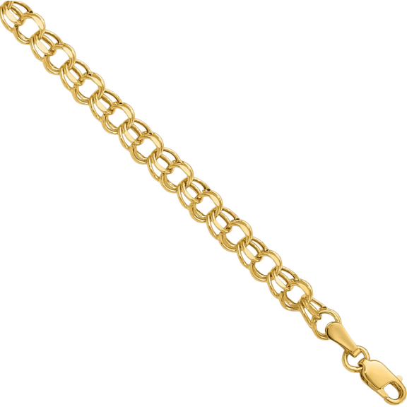 14K Solid Yellow Gold 4.5mm Double Link Chain Charm Bracelet