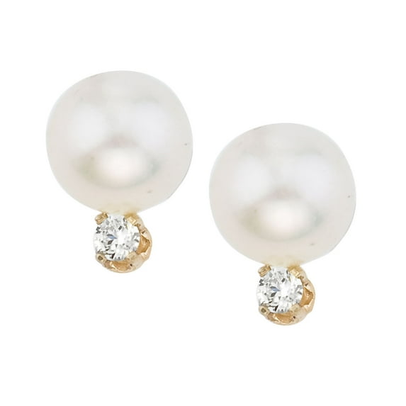 14kt Yellow Gold 7 mm Freshwater Cultured Pearl & Diamond Stud Earring