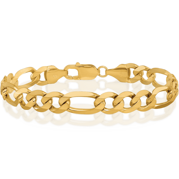 14K Solid Yellow Gold 8.75mm Figaro Link Chain Bracelet