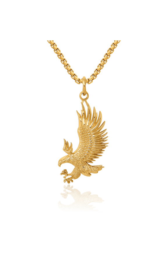 14K Solid Yellow Gold Bald Eagle Symbol of Strength Freedom Hawk Bird Necklace Chain Pendant Charm