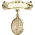 thumbnail image 1 of 14kt Yellow Gold Baby Badge with Our Lady of Knock Charm and Arched Polished Badge Pin 7/8 X 3/4 inches, 1 of 1