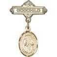 thumbnail image 1 of 14kt Yellow Gold Baby Badge with Our Lady of Star of the Sea Charm and Godchild Badge Pin 1 X 5/8 inches, 1 of 1