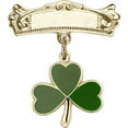 thumbnail image 1 of 14kt Yellow Gold Baby Badge with Shamrock Charm and Arched Polished Badge Pin 7/8 X 3/4 inches, 1 of 1