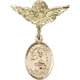 thumbnail image 1 of 14kt Yellow Gold Baby Badge with St. John the Apostle Charm and Angel w/Wings Badge Pin 1 X 3/4 inches, 1 of 1