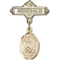 thumbnail image 1 of 14kt Yellow Gold Baby Badge with St. William of Rochester Charm and Godchild Badge Pin 1 X 5/8 inches, 1 of 1