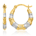 thumbnail image 1 of 14K Solid Yellow Gold Bamboo Oval Small Hoop Earrings, 1 of 10