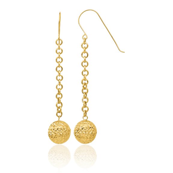 14K Solid Yellow Gold Bead Drop Dangle Earrings