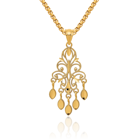 14K Solid Yellow Gold Chandelier Necklace Chain Pendant Charm
