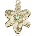 thumbnail image 1 of 14kt Yellow Gold Chastity Medal with 3mm August Green Swarovski Crystal 5/8 x 1/2 inches, 1 of 1