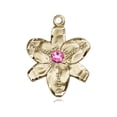 thumbnail image 1 of 14kt Yellow Gold Chastity Medal with 3mm May Green Swarovski Crystal 5/8 x 1/2 inches, 1 of 1