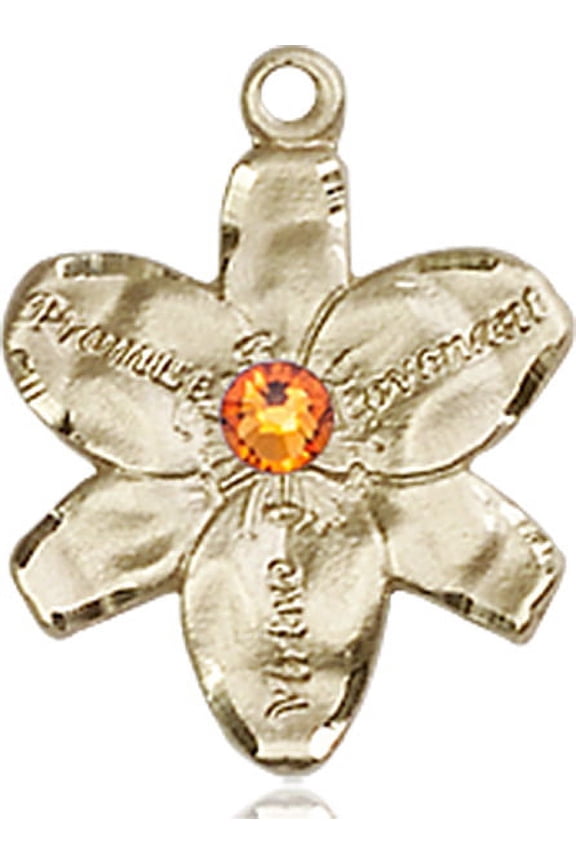 14kt Yellow Gold Chastity Medal with 3mm November Yellow Swarovski Crystal 5/8 x 1/2 inches