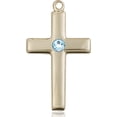 thumbnail image 1 of 14kt Yellow Gold Cross Medal with 3mm March Blue Swarovski Crystal 7/8 x 1/2 inches, 1 of 1