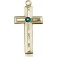 thumbnail image 1 of 14kt Yellow Gold Cross Medal with 3mm May Green Swarovski Crystal 1 1/8 x 1/2 inches, 1 of 1