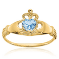 thumbnail image 1 of 14K Solid Yellow Gold Cubic Zirconia CZ Heart Irish Claddagh Celtic Ring Love Band March Birthstone Jewelry, 1 of 9