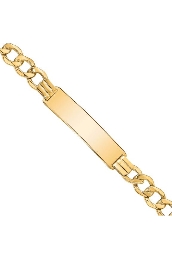 14K Solid Yellow Gold Curb Link 9mm Name Bar Identification ID Bracelet