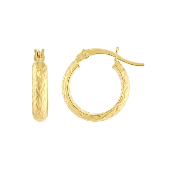 14kt Yellow Gold Diamond Cut 3x15mm Women's Hoop Earrings With Snap Bar Closure