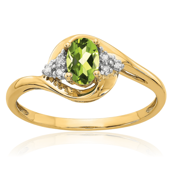 14K Solid Yellow Gold Green Peridot Diamond Ring August Birthstone Jewelry