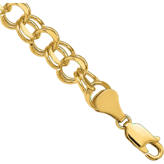 14K Solid Yellow Gold Double Link Chain Charm Bracelet