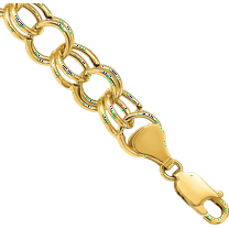 14K Solid Yellow Gold Double Link Chain Charm Bracelet
