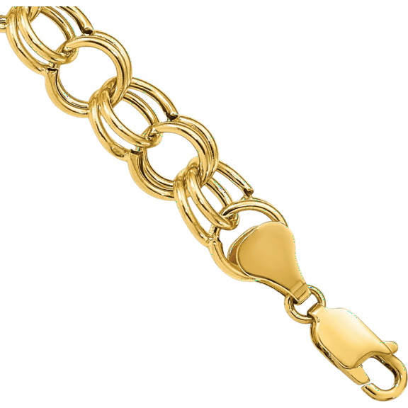 14K Solid Yellow Gold Double Link Chain Charm Bracelet