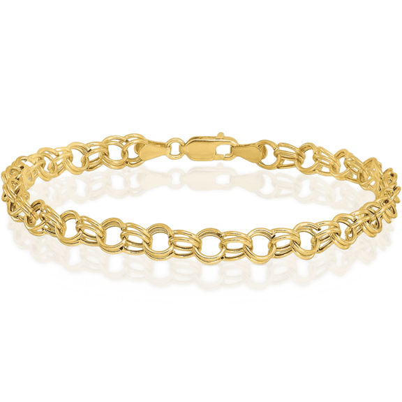 14K Solid Yellow Gold Double Link Chain Charm Bracelet