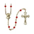 thumbnail image 1 of 14kt Yellow Gold Filled Rosary 5mm July Red Swarovski Rundell-Shaped beads Crucifix sz 1 1/4 x 3/4. Madonna medal charm, 1 of 1