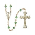thumbnail image 1 of 14kt Yellow Gold Filled Rosary 6mm August Green Swarovski beads Crucifix sz 1 3/4 x 1 1/8. Miraculous medal charm, 1 of 1