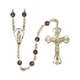 thumbnail image 1 of 14kt Yellow Gold Filled Rosary 6mm February Purple Swarovski beads Crucifix sz 1 3/4 x 1 1/8. Miraculous medal charm, 1 of 1