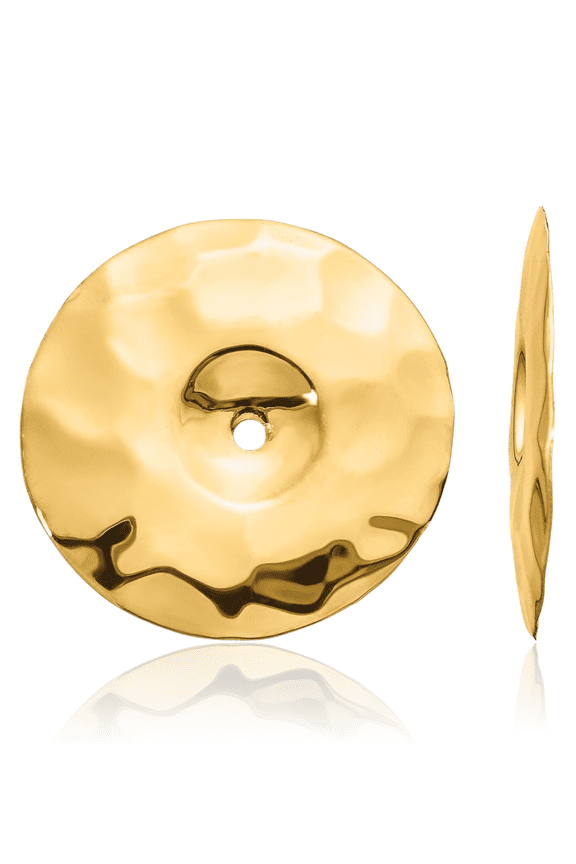 14K Solid Yellow Gold Hammered Disc Earring Jackets for Studs