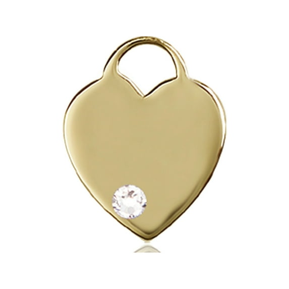 14kt Yellow Gold Heart Medal with 3mm April Swarovski Crystal 5/8 x 1/2 inches