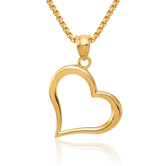 14K Solid Yellow Gold Dangling Heart Necklace Love Pendant Charm with chain 20inch