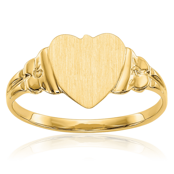 14K Solid Yellow Gold Heart Custom Engraved Signet Ring Handmade Personalized Monogram Initial Letter Band