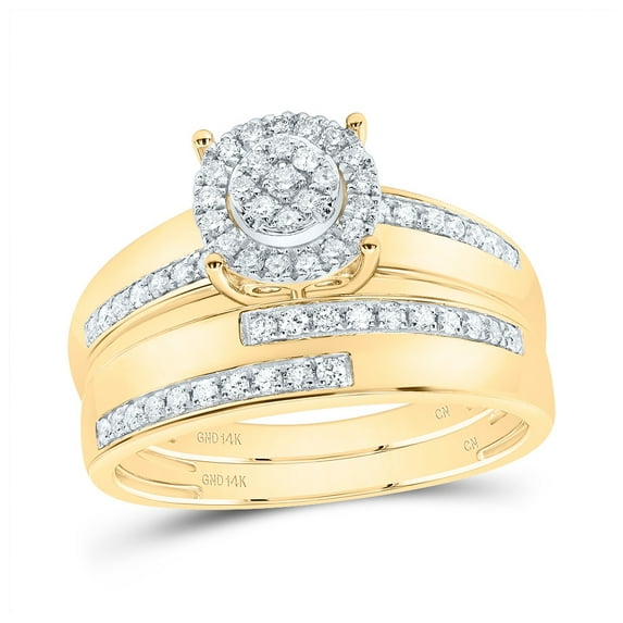 14kt Yellow Gold His & Hers 1/2 Cttw Diamond Round Bridal Wedding Ring Band Set, Women Size: 5-9, Men Size: 8-12