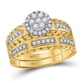 thumbnail image 1 of 14kt Yellow Gold His & Hers Round Diamond Cluster Matching Bridal Wedding Ring Band Set 5/8 Cttw, 1 of 4
