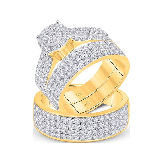 14kt Yellow Gold His Hers Round Diamond Cluster Matching Wedding Set 2-5/8 Cttw