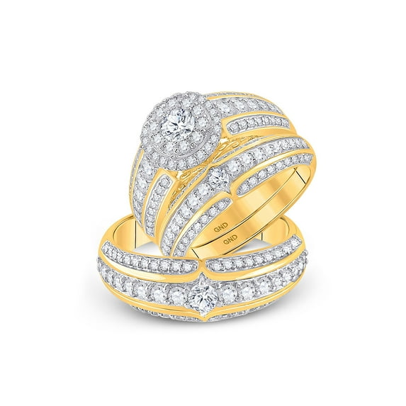 14kt Yellow Gold His Hers Round Diamond Halo Matching Wedding Set 2-1/3 Cttw