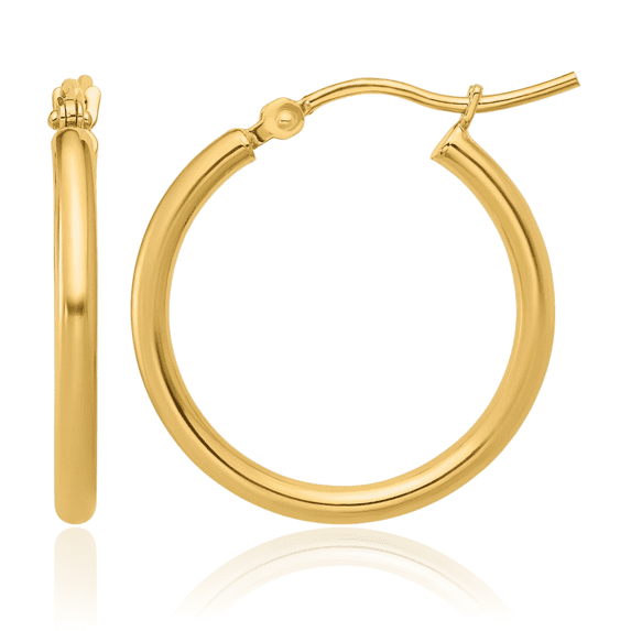 14K Solid Yellow Gold Round Medium Hoop Earrings