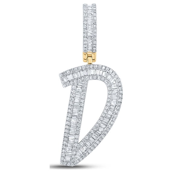 14kt Yellow Gold Mens Baguette Diamond D Initial Letter Charm Pendant 3/4 Cttw