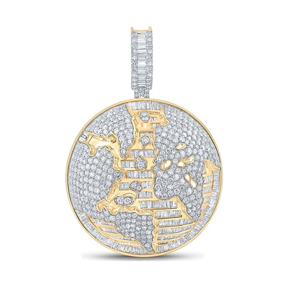 14kt Yellow Gold Mens Baguette Diamond Earth Globe Charm Pendant 7-3/4 Cttw