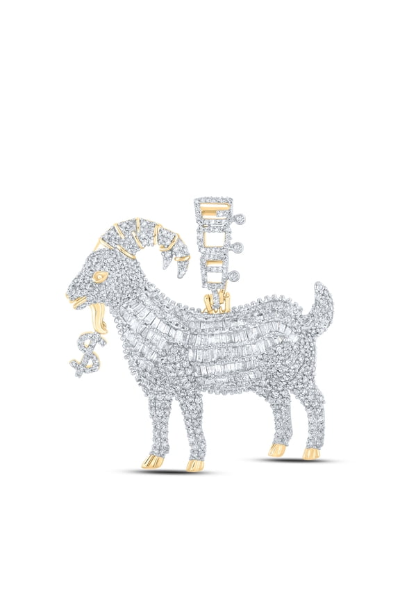 14kt Yellow Gold Mens Baguette Diamond Goat Money Dollar Charm Pendant 3-1/3 Cttw