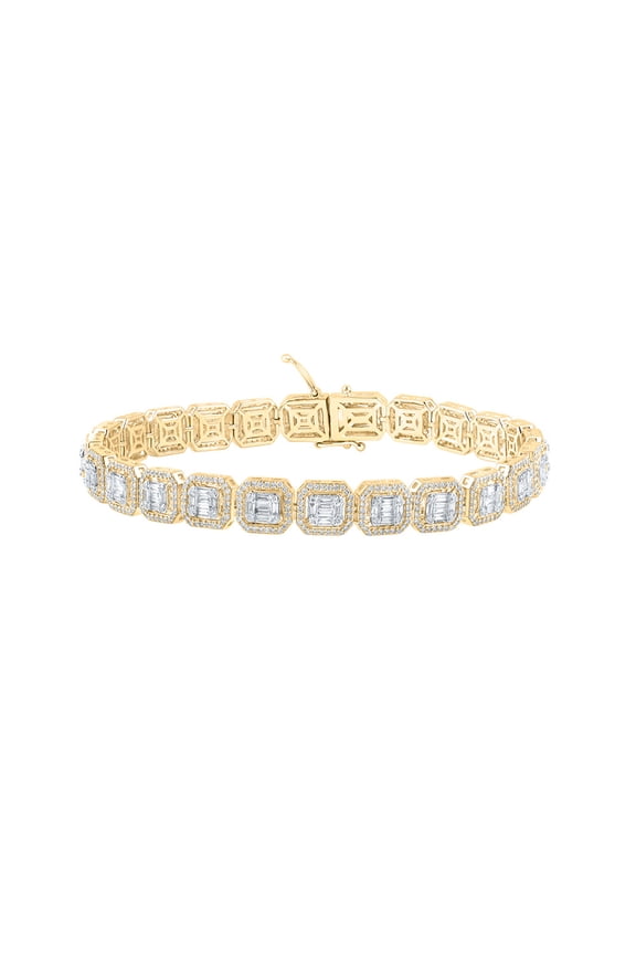14kt Yellow Gold Mens Baguette Diamond Link Bracelet 5-3/4 Cttw